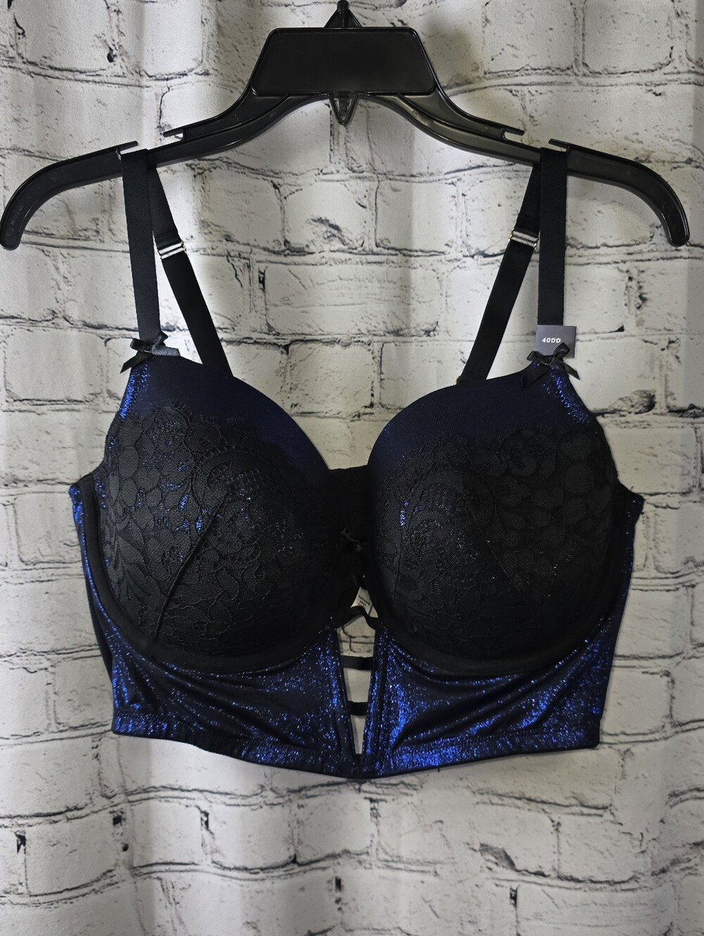 Cacique Lightly Lined Balconette Black And Blue Shimmer Size 40DD
